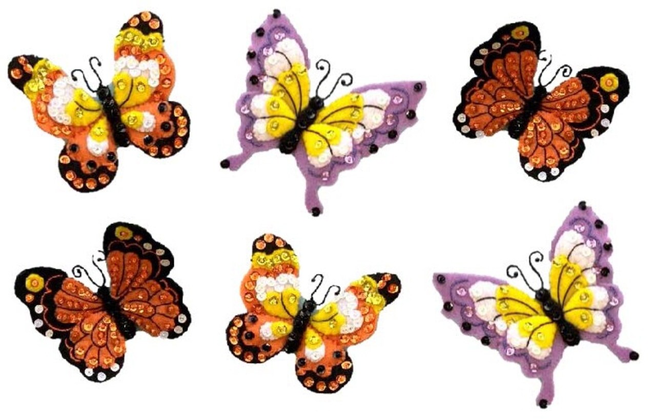 Bucilla Felt Ornaments Applique Kit Set Of 6-Butterfly Garden